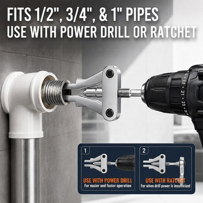 Universal Pipe Thread Remover Compatible with Power Drill & Ratchet