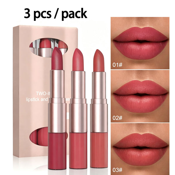 2-in-1 Matte Lipstick & Lip Gloss 3-Piece Set – Matte Finish