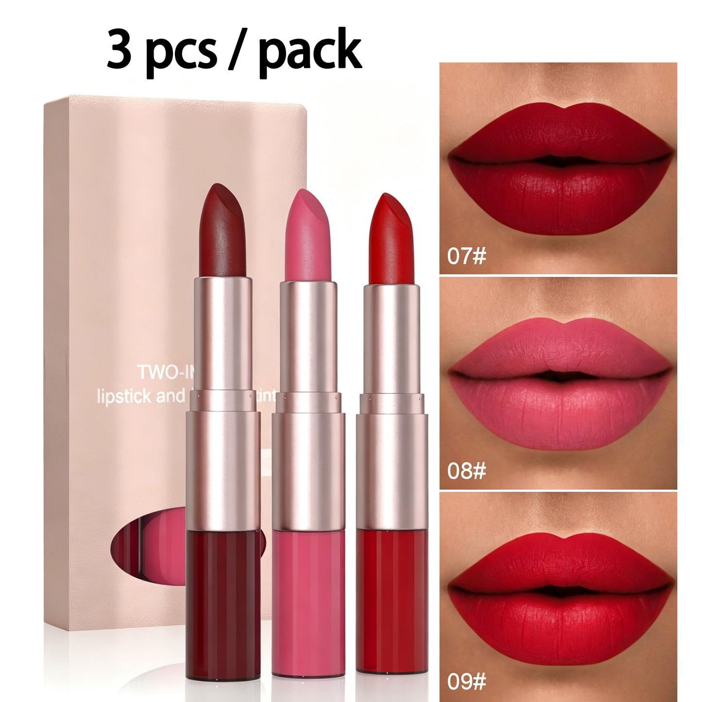 2-in-1 Matte Lipstick & Lip Gloss 3-Piece Set – Matte Finish