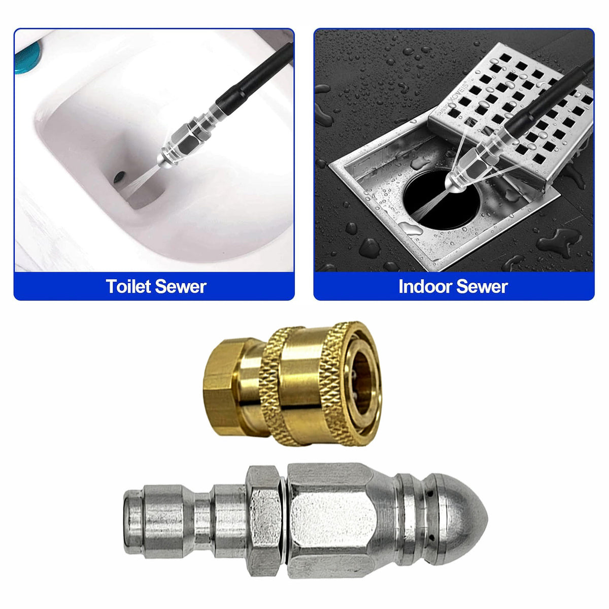 Stainless Steel Sewer Nozzle Kit For Pressure Washer With Quick Connector