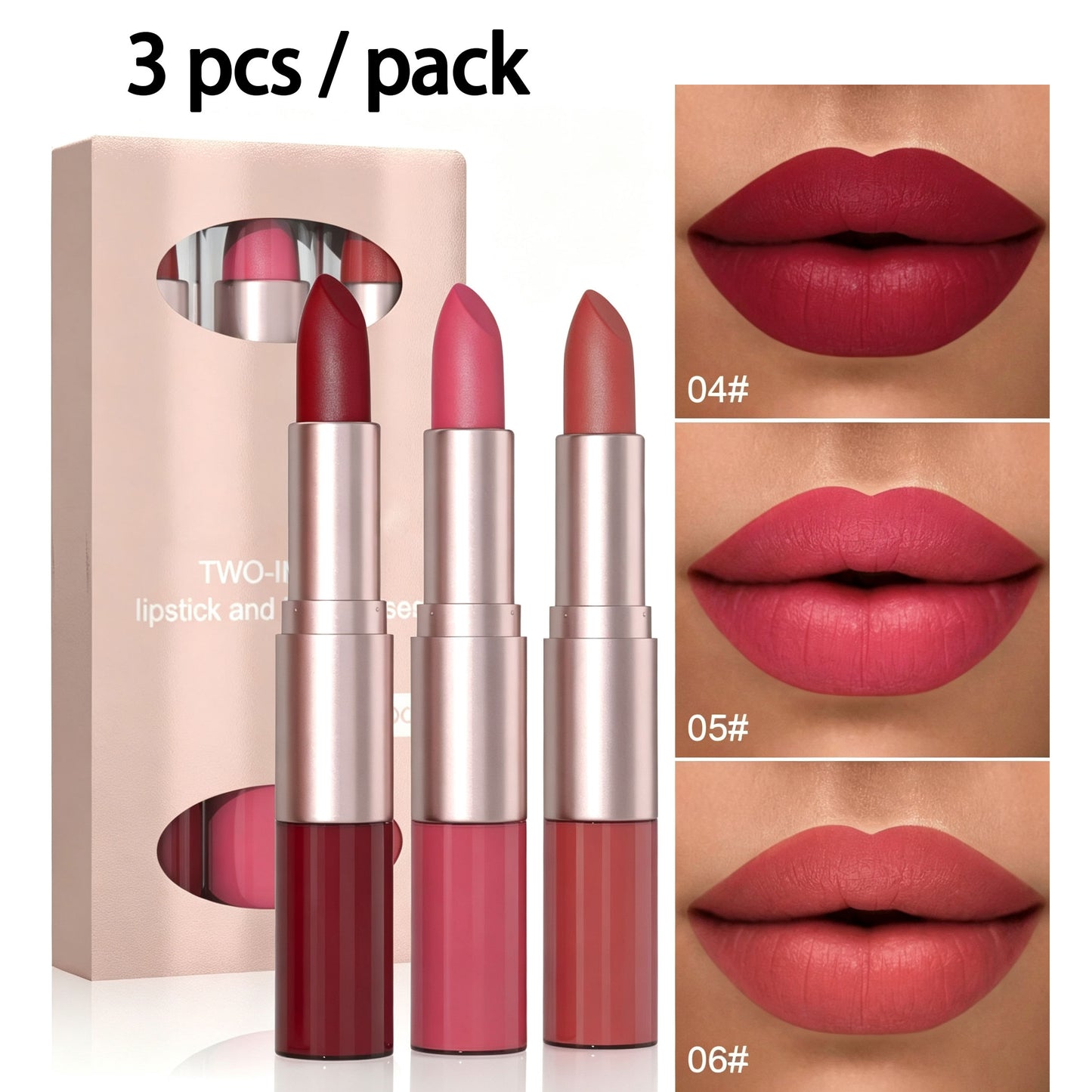 2-in-1 Matte Lipstick & Lip Gloss 3-Piece Set – Matte Finish
