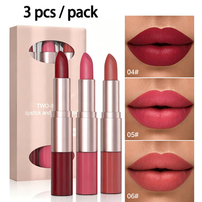 2-in-1 Matte Lipstick & Lip Gloss 3-Piece Set – Matte Finish