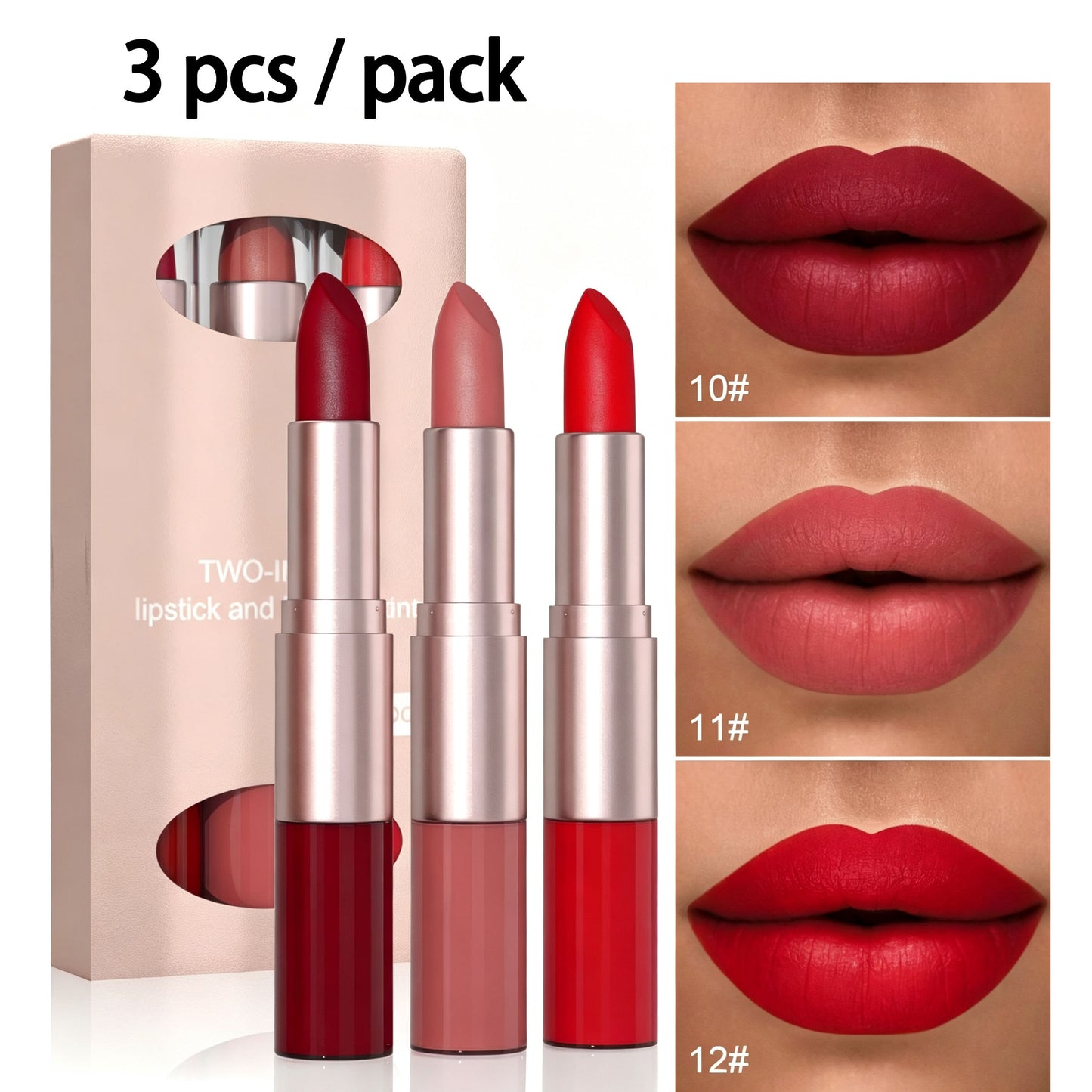 2-in-1 Matte Lipstick & Lip Gloss 3-Piece Set – Matte Finish