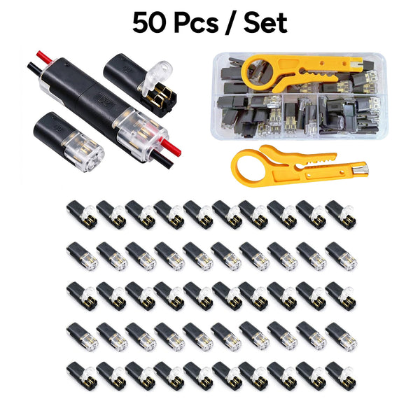 50Pcs 2-Pin Double-Wire Locking Buckle Plastic LED Light Strip Connectors