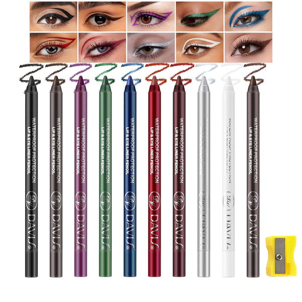 10pcs Colored Gel Eyeliner Pencil Set with Sharpener Smudge Proof Makeup
