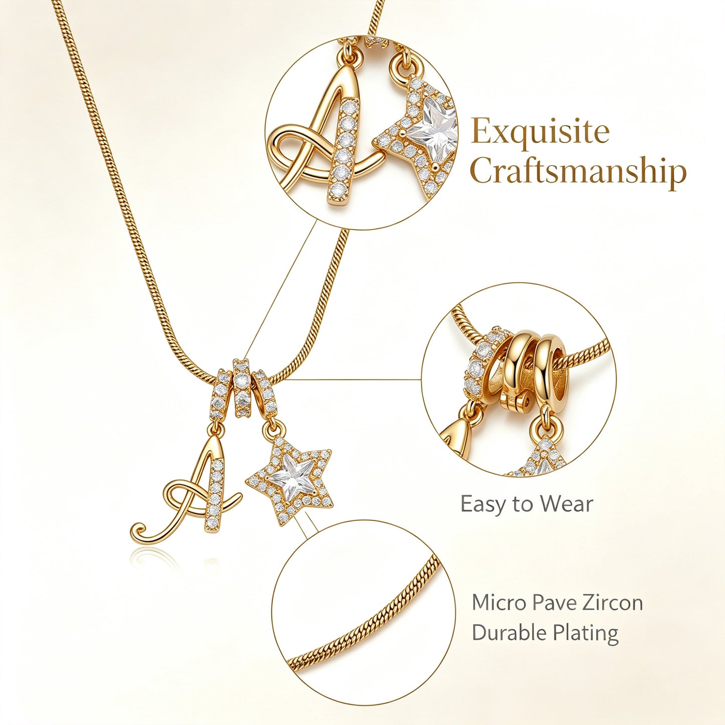 A-Z Letter Initial Necklace Pendant Jewelry Gift for Women & Girls