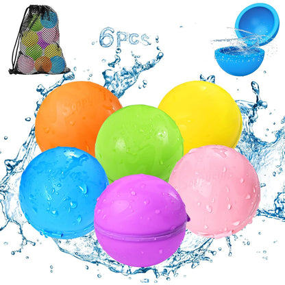 6PCS Reusable Water Balloons – Quick Fill Self-Sealing Splash Balls for Pool, Beach & Summer Outdoor Fun