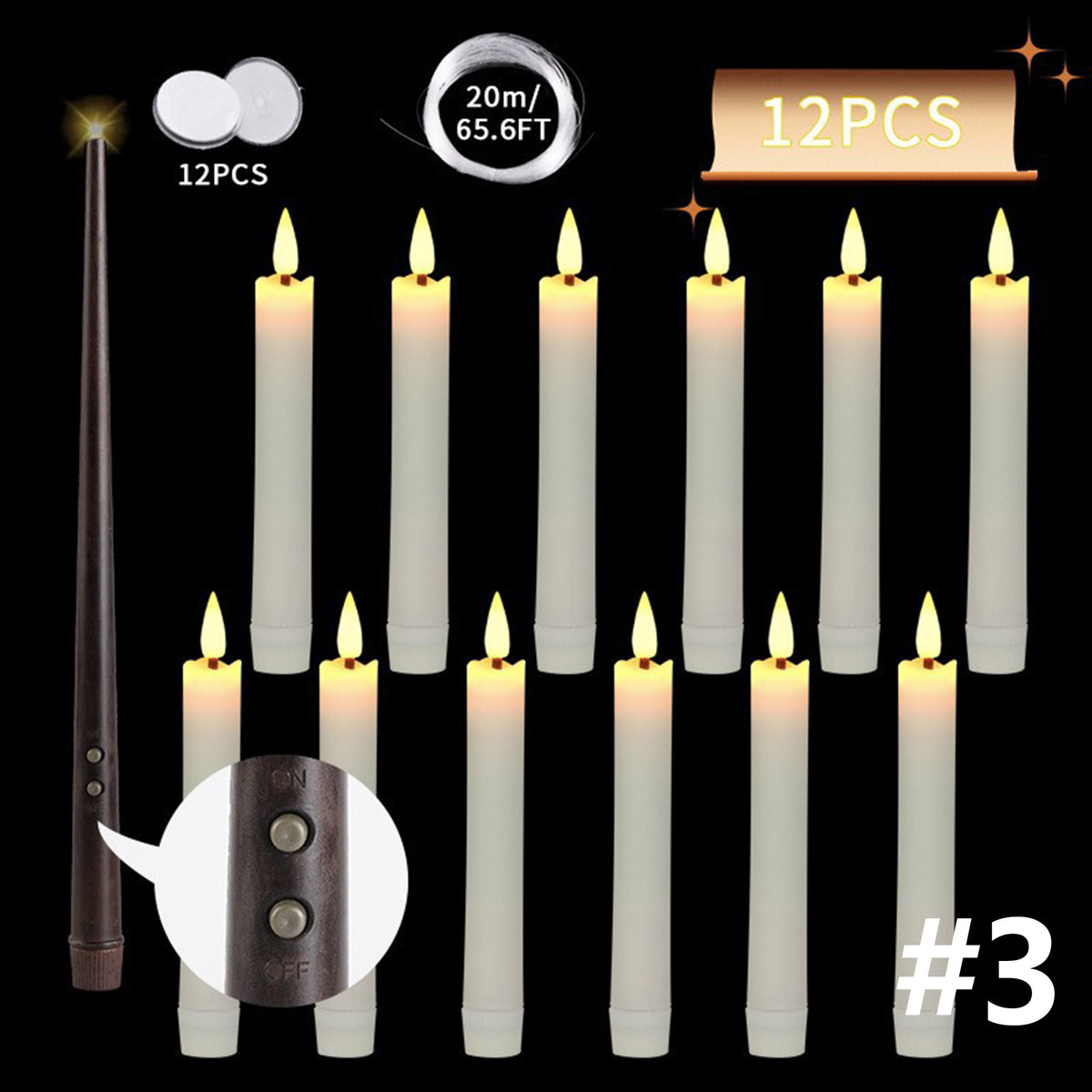 Set of 12 Flameless Taper Candles