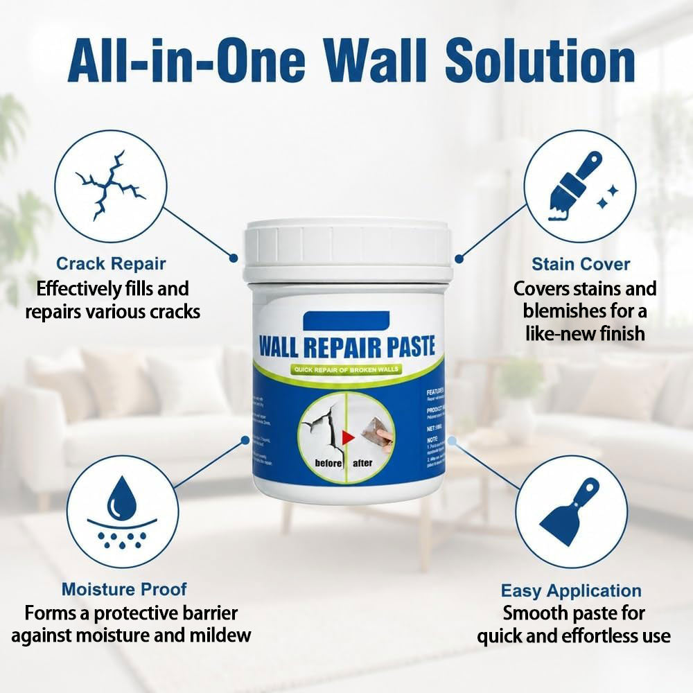 Wall Repair Paste, Crack Patch Filler for Stain Scratch Damage Restoration
