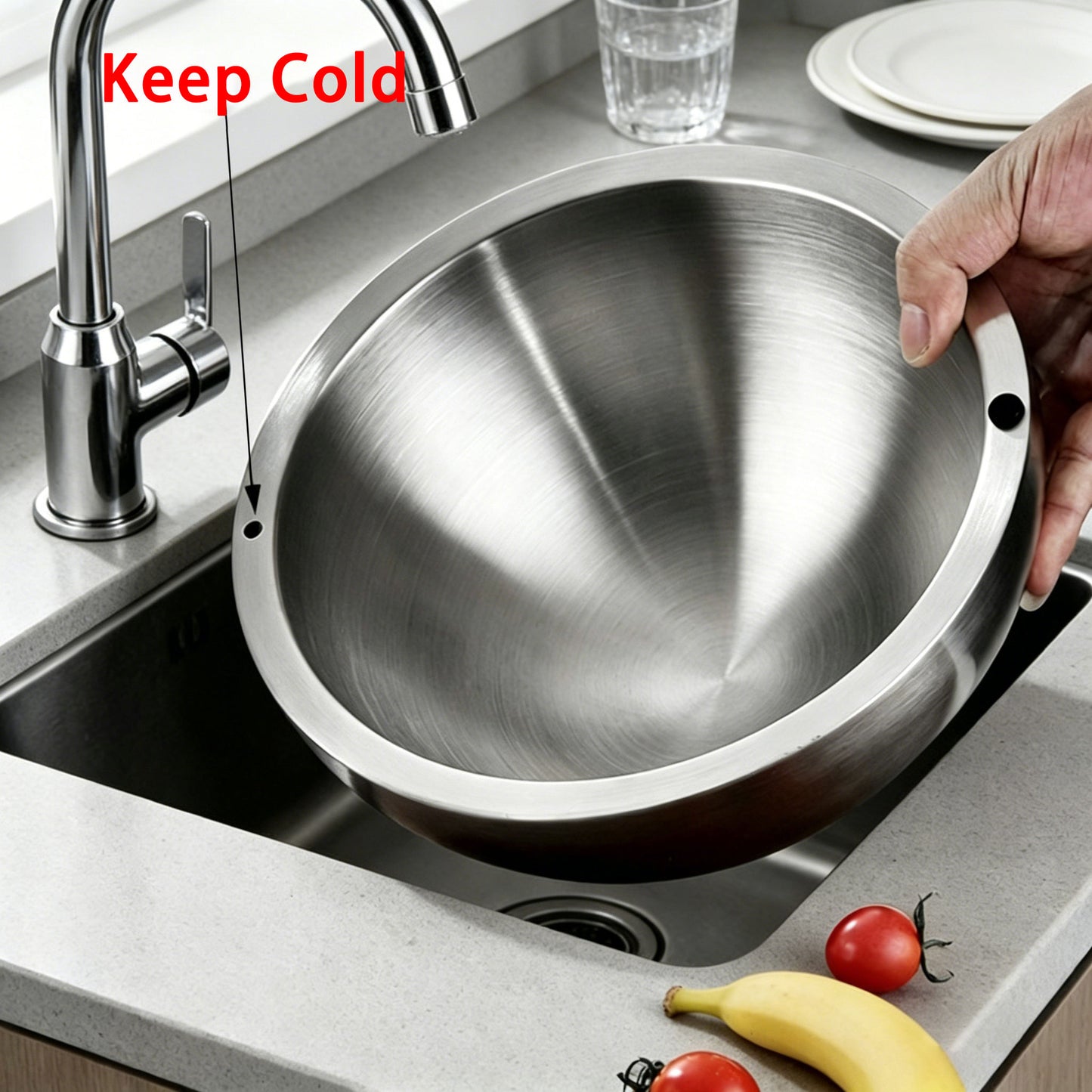 304 Stainless Steel Insulated Bowl, Chill Bowls You Freeze with 2 Water Injection Holes