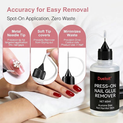 Pinpoint Nail Glue Remover – Non-Acetone, Gentle Formula for Press On & Gel Nail Tips, Works on Glue Gel