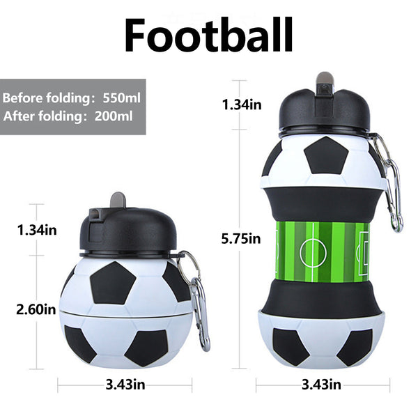 19oz/550ml Soccer Ball Water Bottle Collapsible - Food Grade with Carabiner Clip