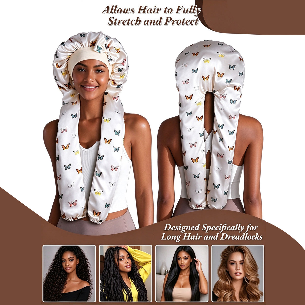 Double Layer Satin Pantyhose Bonnet for Long Hair Sleeping Bonnet