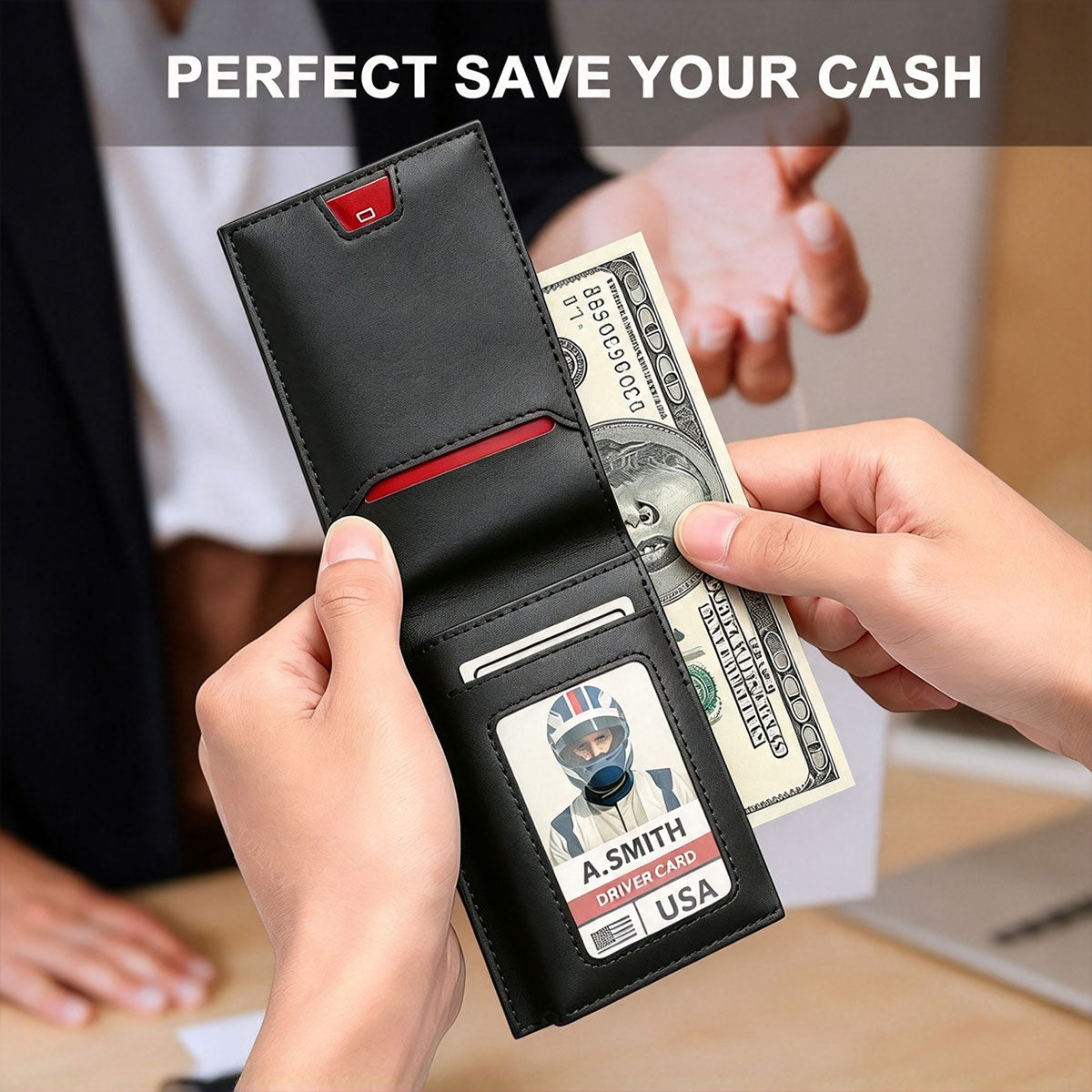 Slim RFID Blocking Wallet with Pop Up Card Holder ID Window
