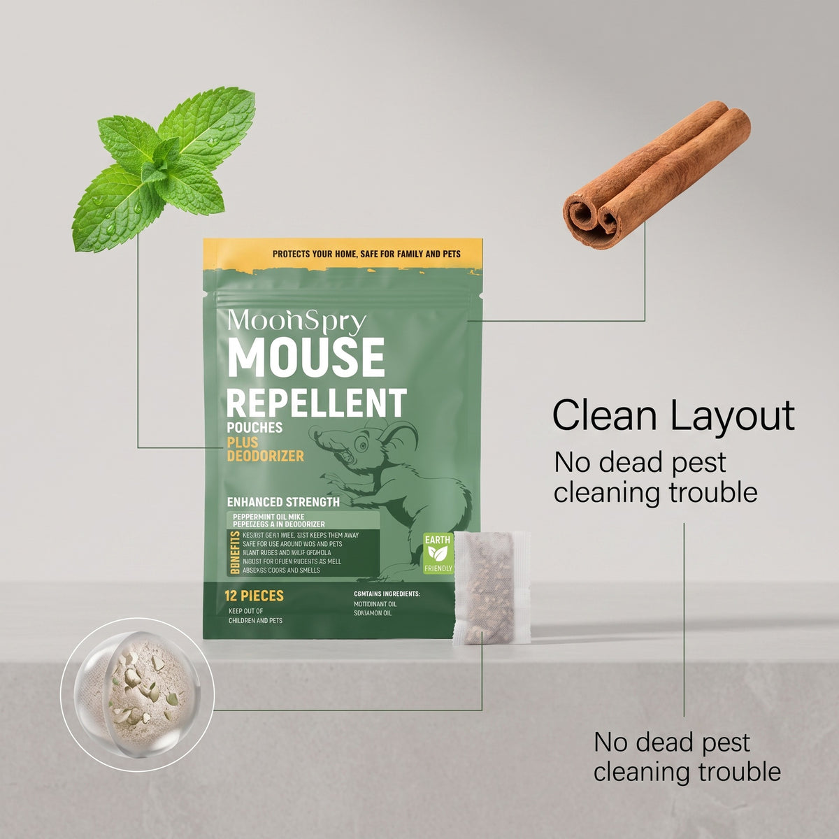 Humane Rodent Control Defense Device Eco Friendly Mouse Repellent Indoor, 12 Packs