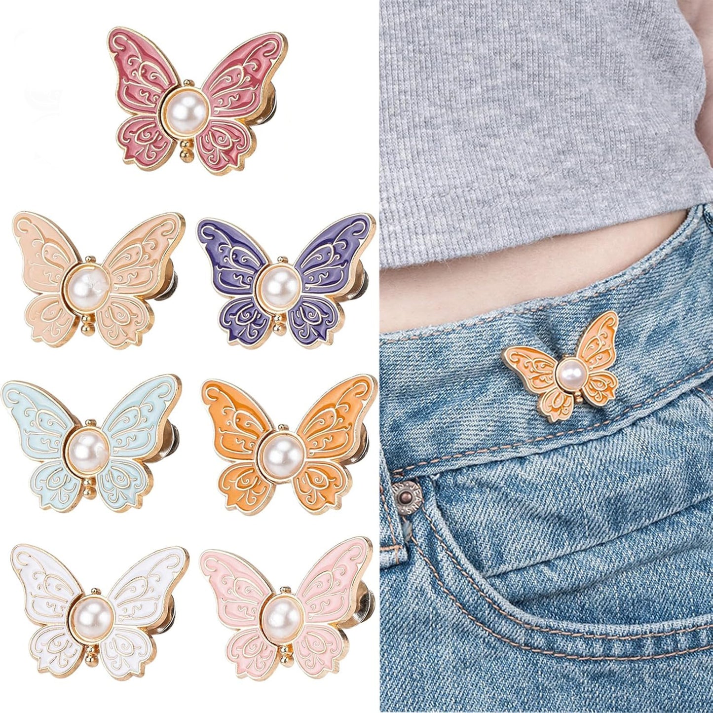 7 Sets Adjustable Waist Tightener Clips – Detachable Jean Buttons for Loose Jeans, No-Sew Waist Buckle Set