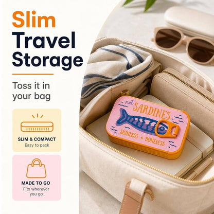 Sardines Travel Jewelry Case with 3 Fish-Shaped Holders