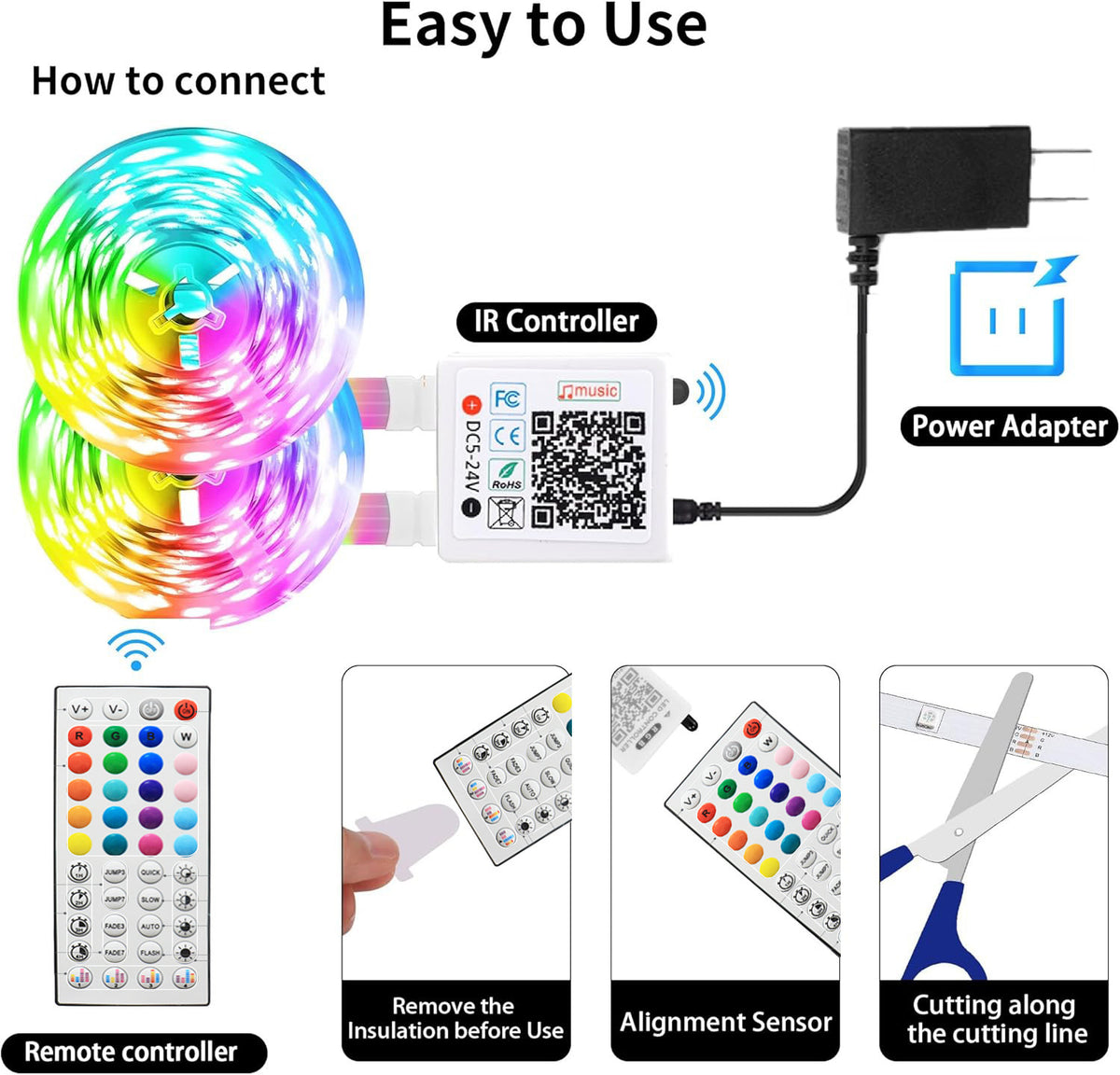 LED Strip Lights RGB Music Sync for Bedroom Smart App and Remote Control