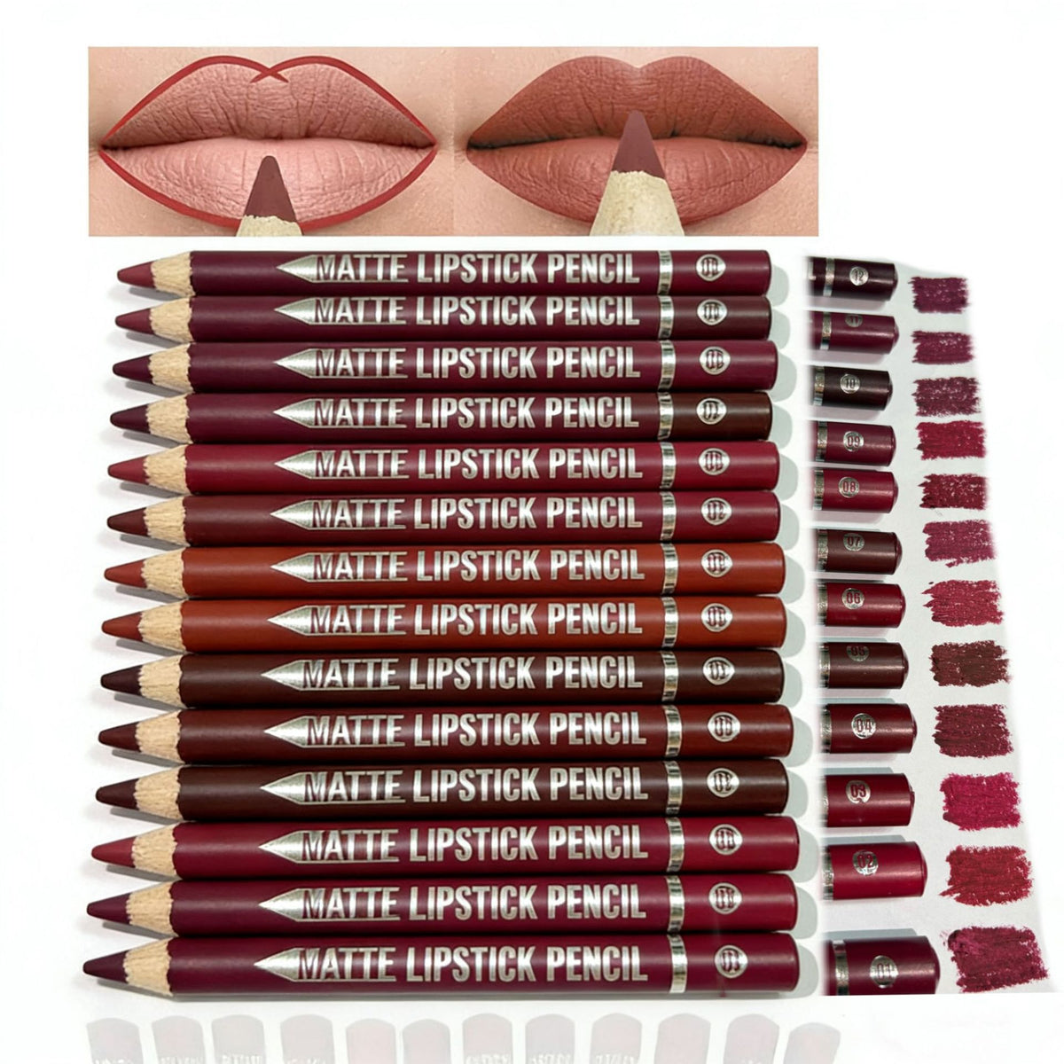 12 Pcs Matte Lip Crayon with Sharpener