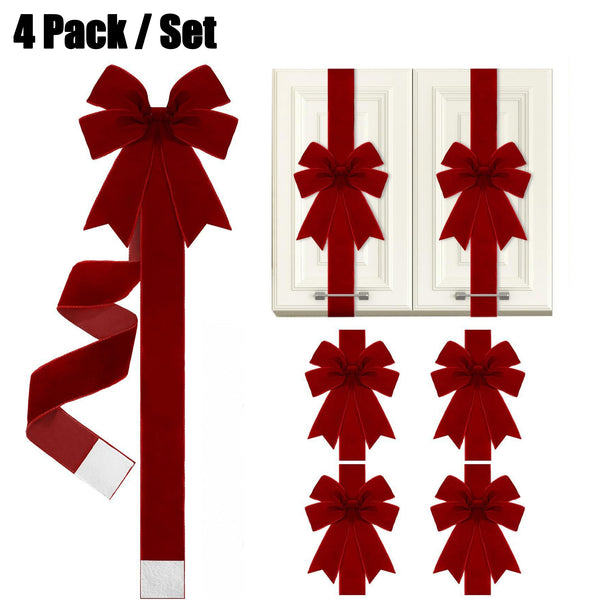 4 Pcs Burgundy Velvet Christmas Cabinet Bows Ribbons