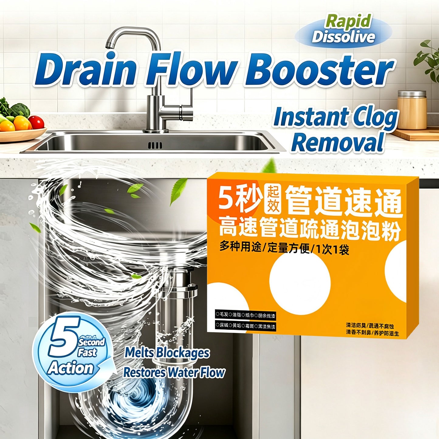 Drain Clog Remover Powder for Daily Clog Prevention and Odor Control
