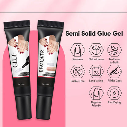 Quick-Drying Semi-Solid Nail Glue with 10ml Remover