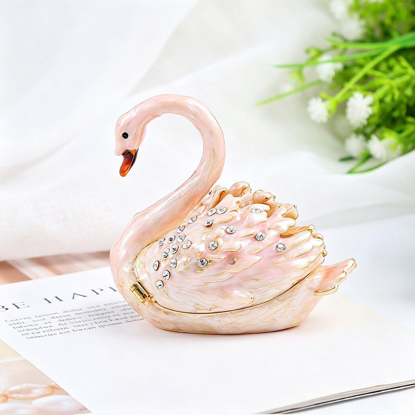 Mini Pink Swan Trinket Box for Jewelry Ring Earrings