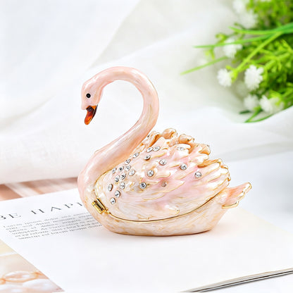 Mini Pink Swan Trinket Box for Jewelry Ring Earrings