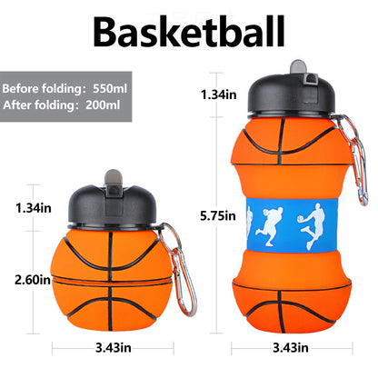 19oz/550ml Soccer Ball Water Bottle Collapsible - Food Grade with Carabiner Clip