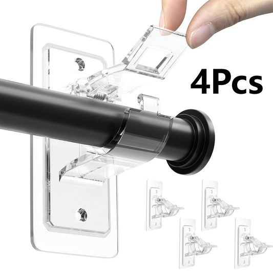 4 Pack No Drill Curtain Rod Brackets for 0.5''–1.2'' Rods, Bathroom, Bedroom & Living Room