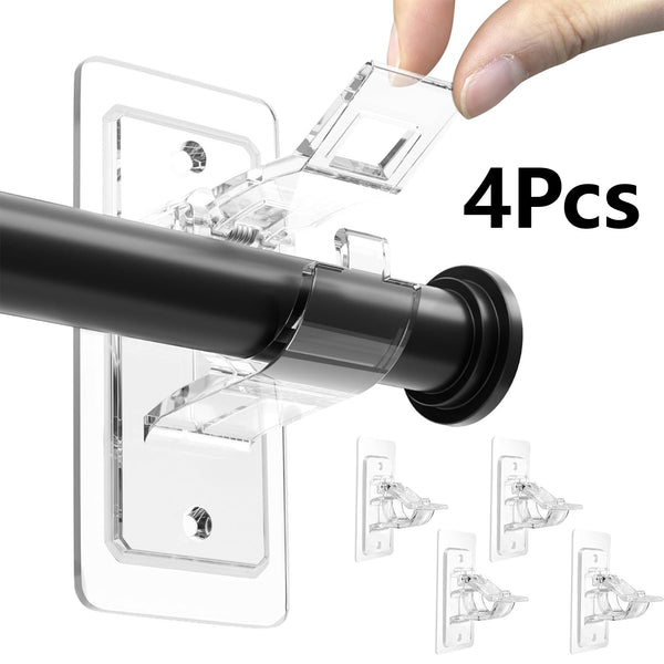 4 Pack No Drill Curtain Rod Brackets for 0.5''–1.2'' Rods, Bathroom, Bedroom & Living Room