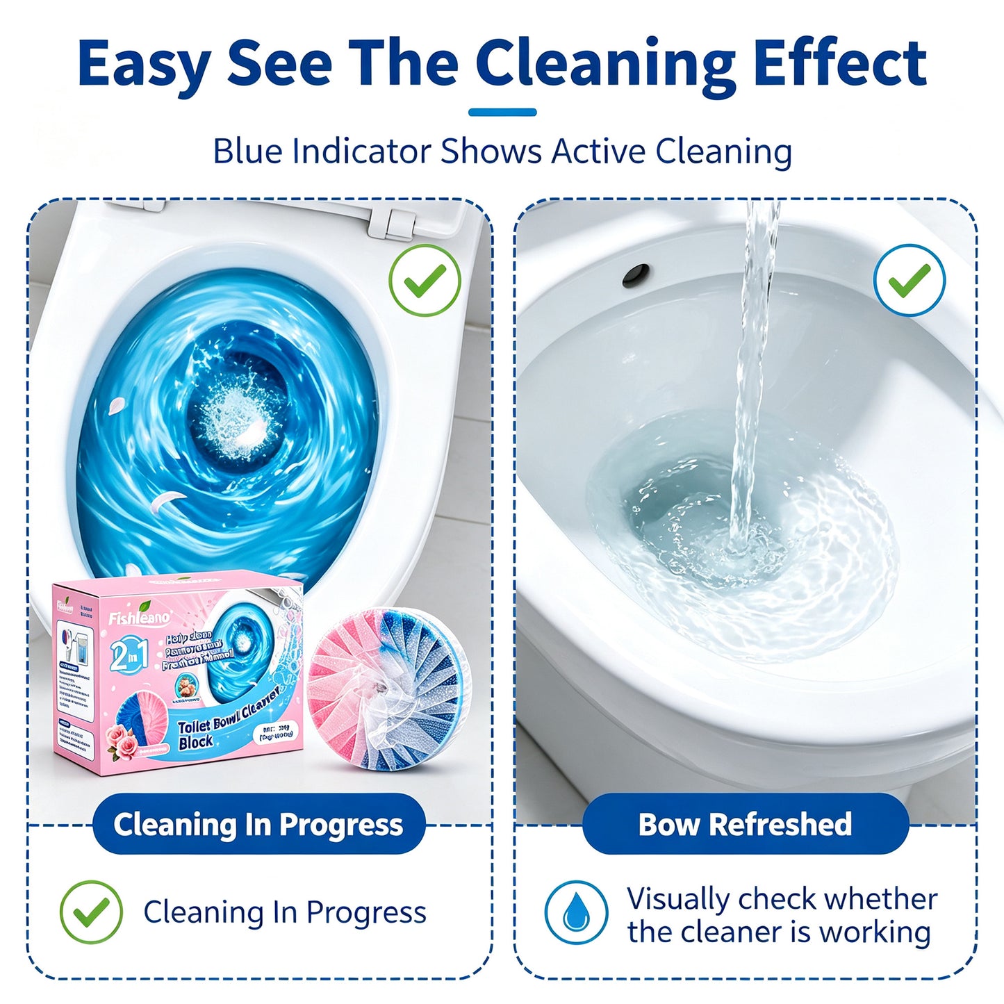 2-in-1 Toilet Bowl Cleaner Blocks – Pink Rose Scent Tank Cleaning Tablets for Stain Removal & Odor Freshening