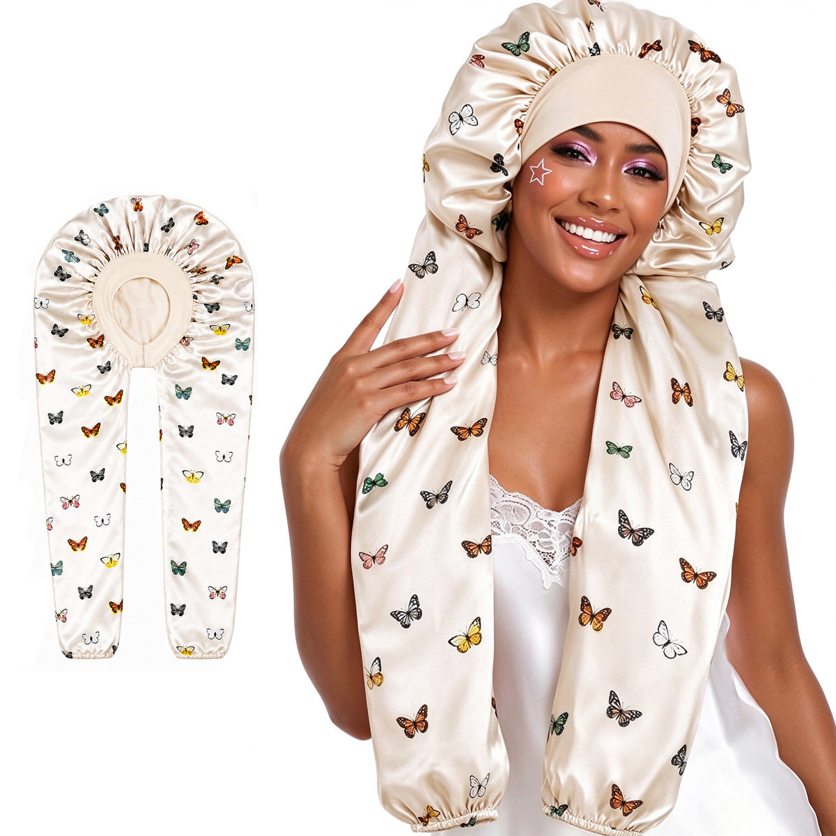 Double Layer Satin Pantyhose Bonnet for Long Hair Sleeping Bonnet