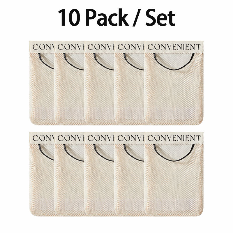 10-Pack Hanging Mesh Bags-Adhesive Storage Bags