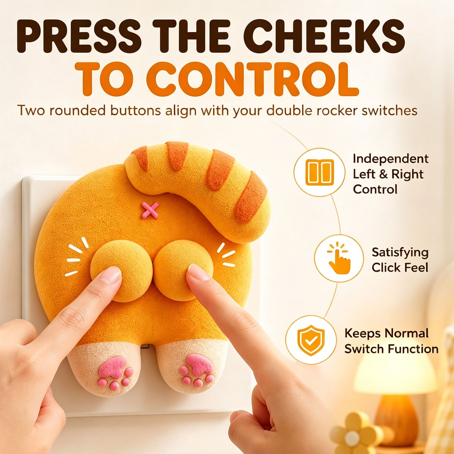 Funny Cat Butt Light Switch Cover, 3D Printed Double Rocker Plate Decor