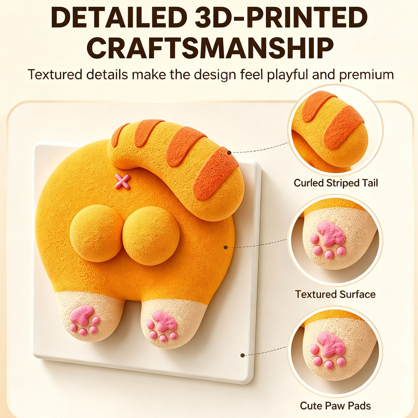 Funny Cat Butt Light Switch Cover, 3D Printed Double Rocker Plate Decor