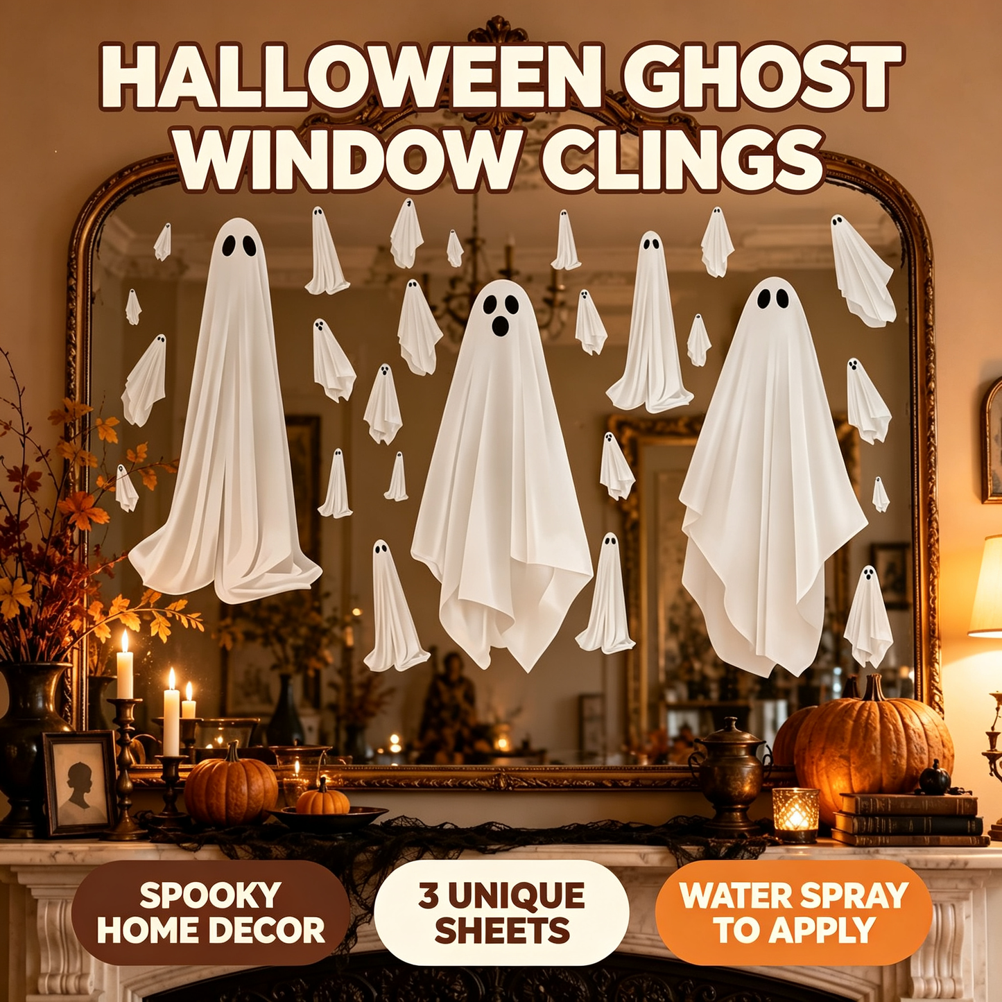 Halloween White Ghost Window Mirror Clings Decal Decorations