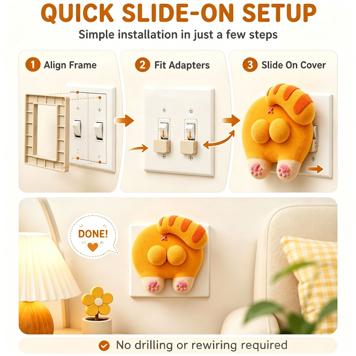Funny Cat Butt Light Switch Cover, 3D Printed Double Rocker Plate Decor