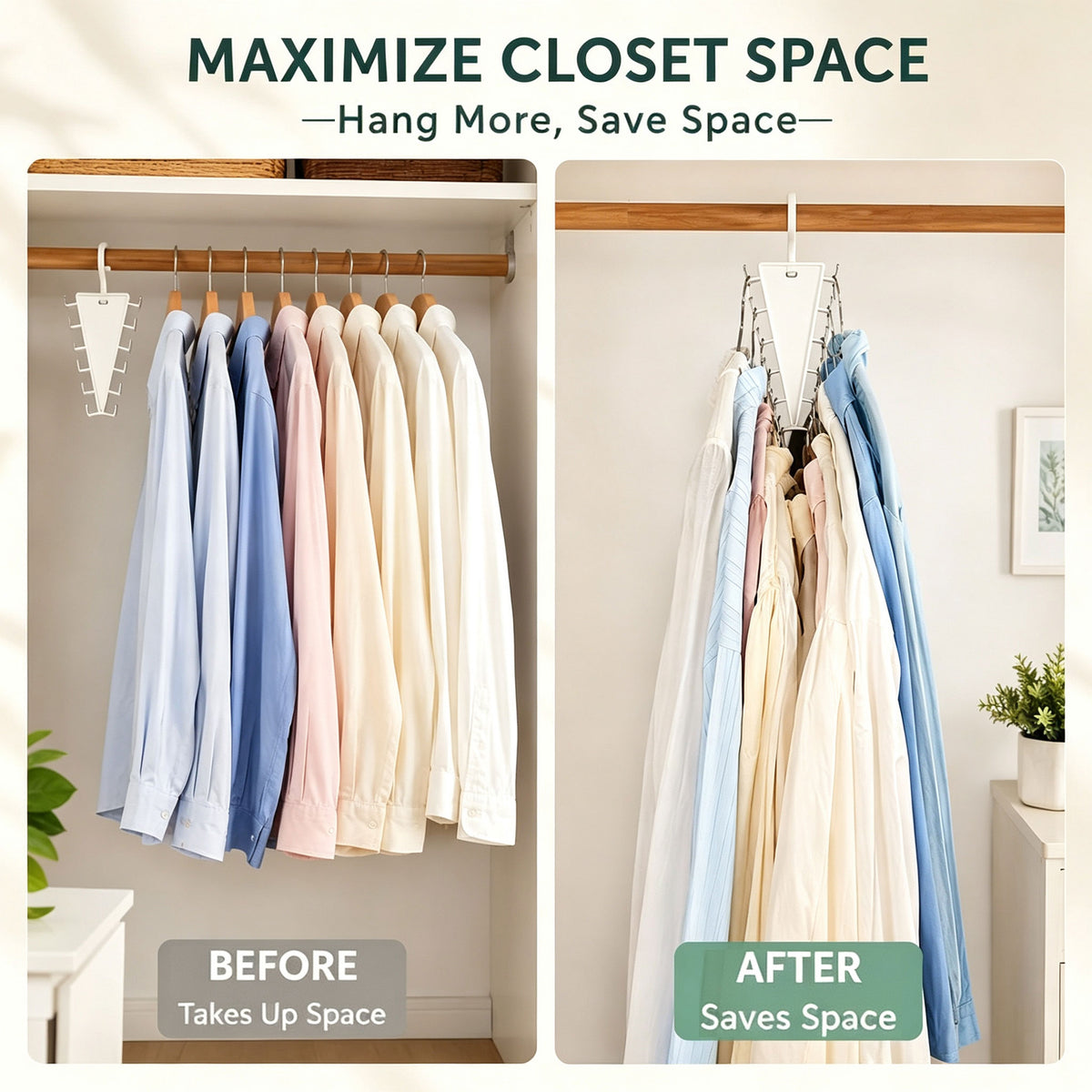 V-Shape 12-Hook Rotating Hanger, 360° Space Saving Closet Organizer-2Pcs