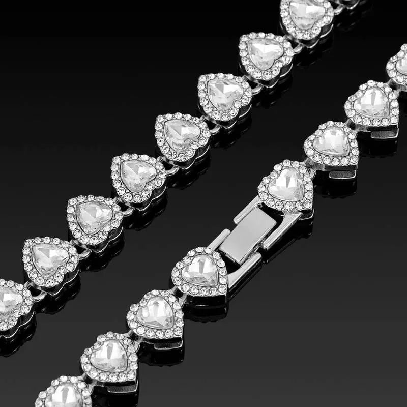 Rhinestone Heart-Shaped Necklace and Bracelet Set