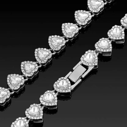 Rhinestone Heart-Shaped Necklace and Bracelet Set
