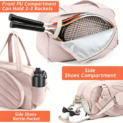Tennis Gym Bag, Racket Bag, Sports Duffle Bags with Shoe Compartment and Wet Pocket