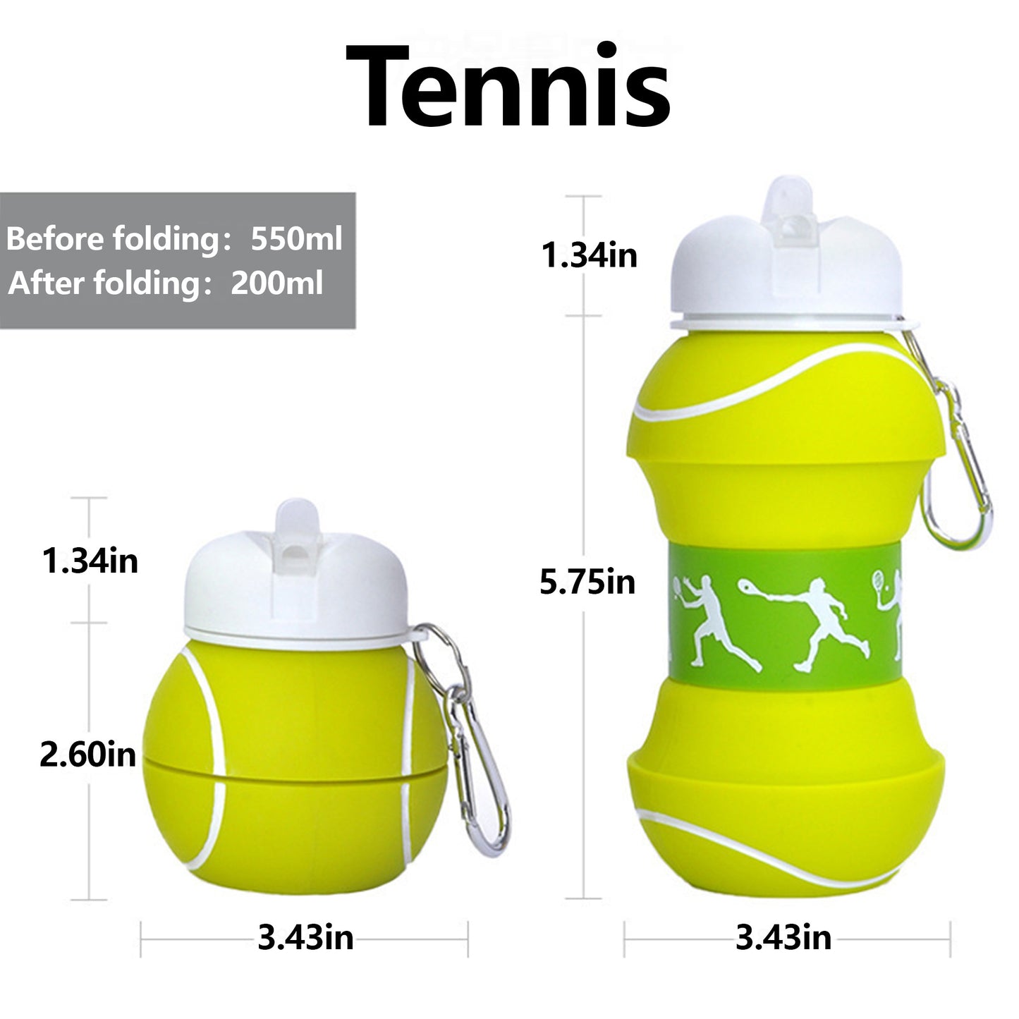 19oz/550ml Soccer Ball Water Bottle Collapsible - Food Grade with Carabiner Clip