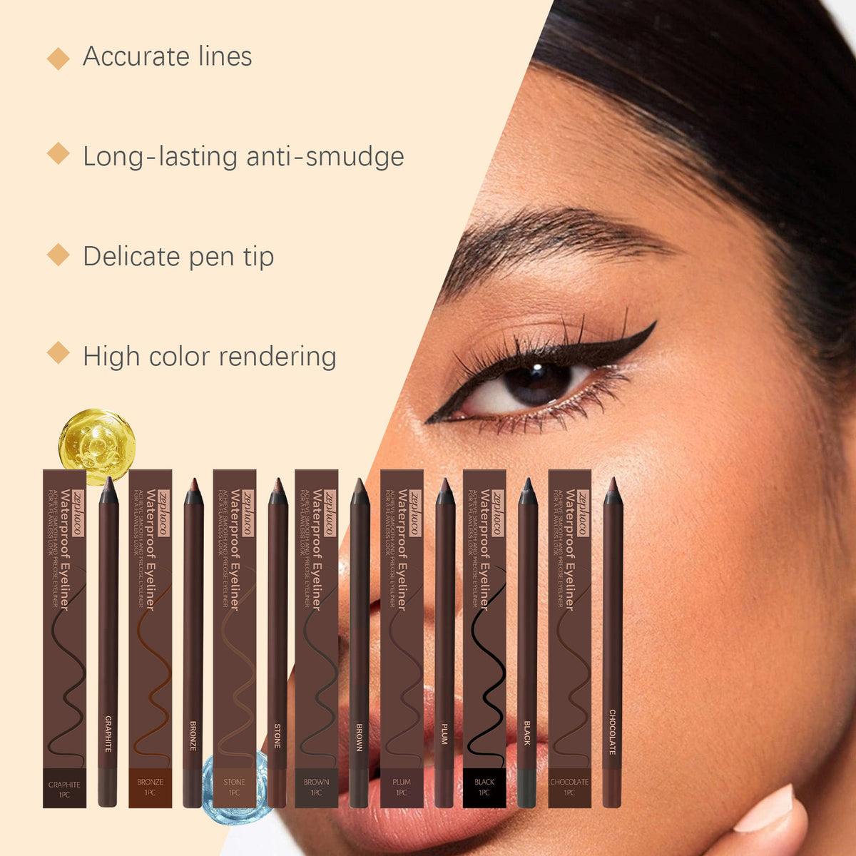 Eyeliner Pencil, 24 HR Waterproof Eyeliner Duo Sharpenable Eye Pencil