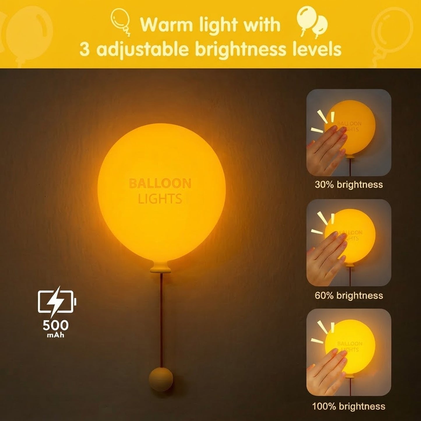 Balloon Silicone LED Touch Lamp with 3 Brightness Levels for Bedroom, Stairs