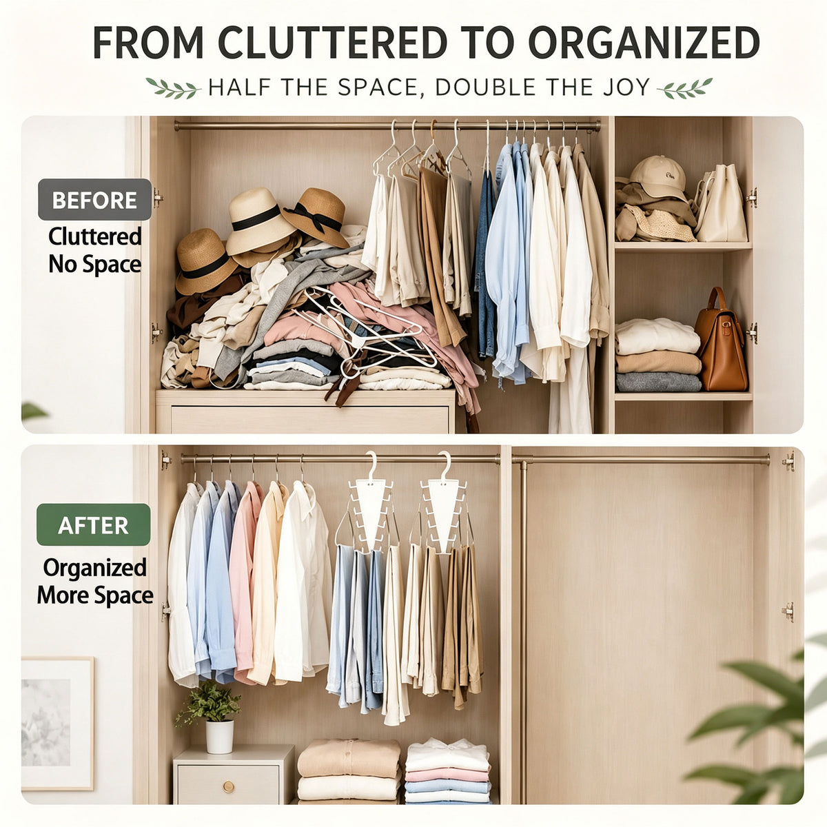 V-Shape 12-Hook Rotating Hanger, 360° Space Saving Closet Organizer-2Pcs