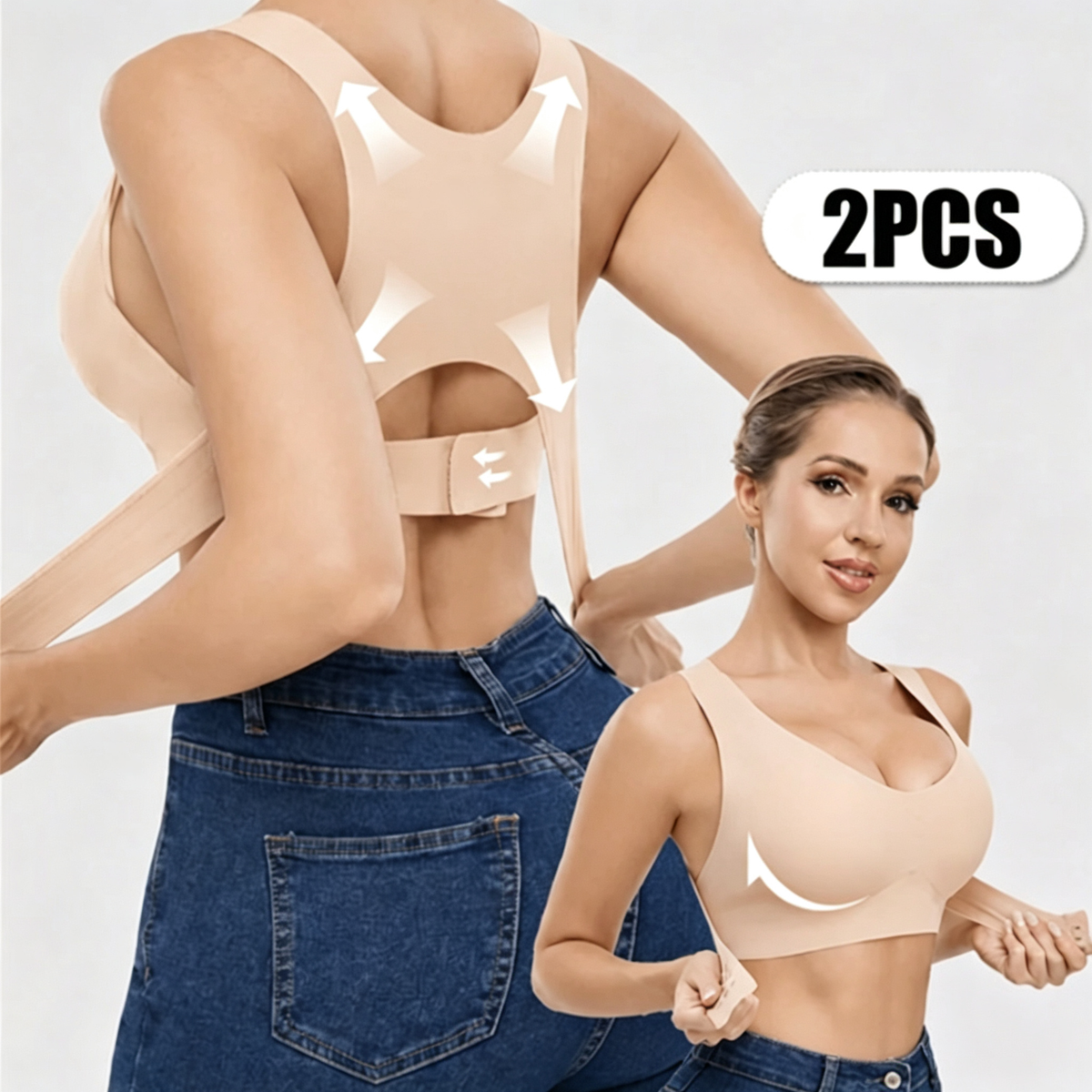 Posture Corrector Bra Cross Back for Women Front Closure Wireless Bras