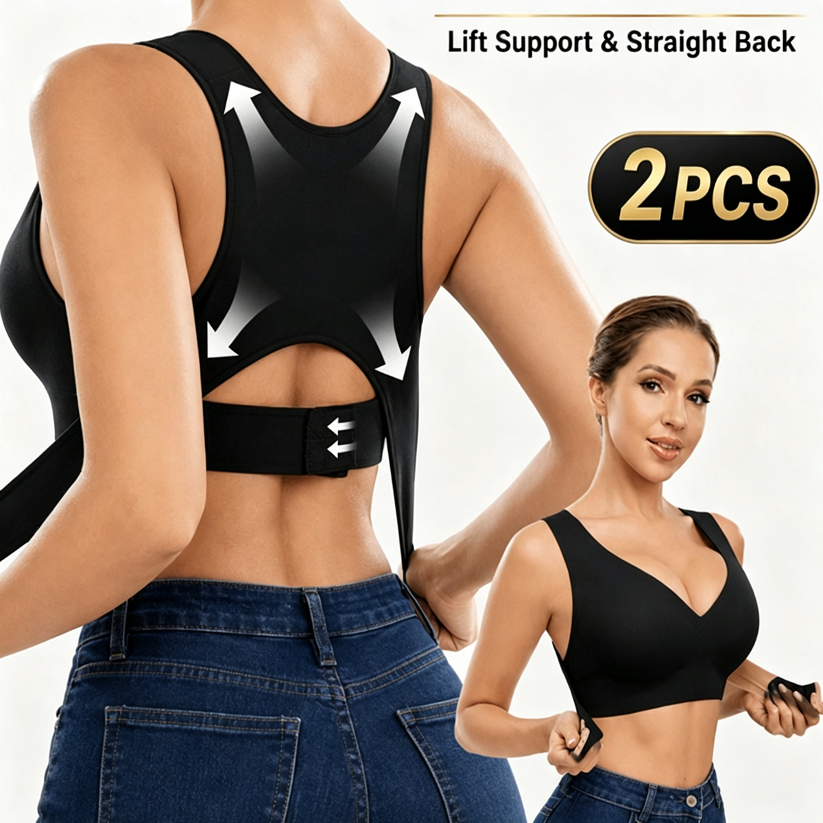 Posture Corrector Bra Cross Back for Women Front Closure Wireless Bras