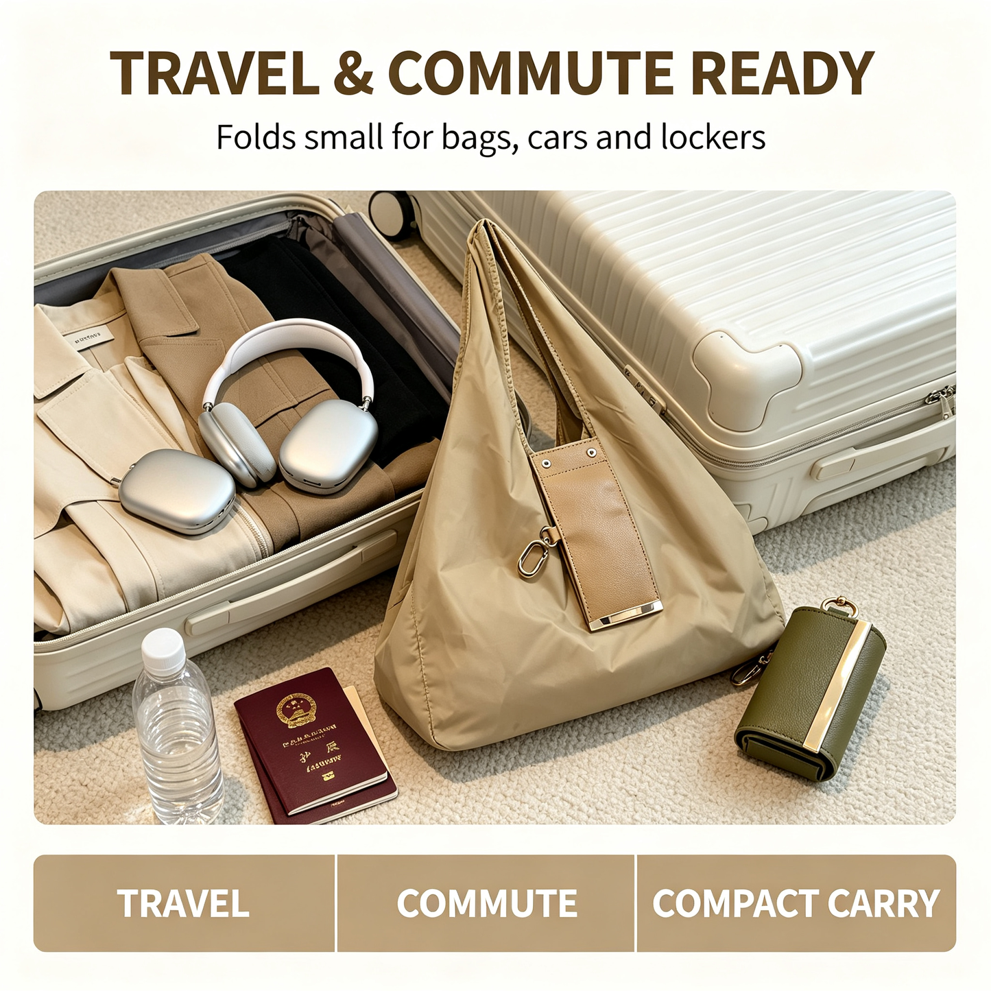 Foldable Nylon Tote Bag With Keychain – Lightweight, Reusable Shopping Bag