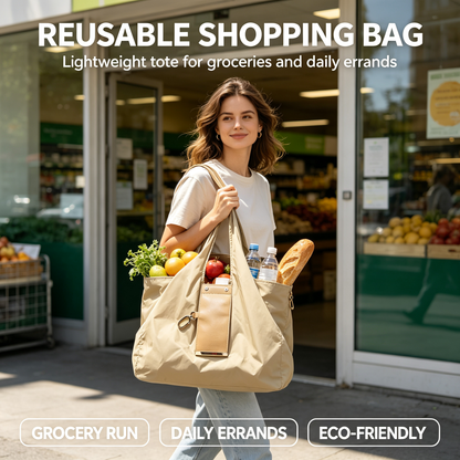 Foldable Nylon Tote Bag With Keychain – Lightweight, Reusable Shopping Bag
